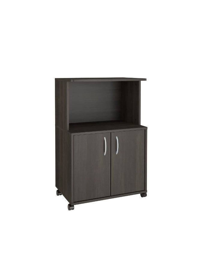 عربة ميكروويف متحركة ببابين من نيكسيرا، أسود داكن، خشب - Image 1